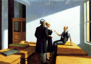 La imagen:'Conversación nocturna' (1949), de Edward Hopper.