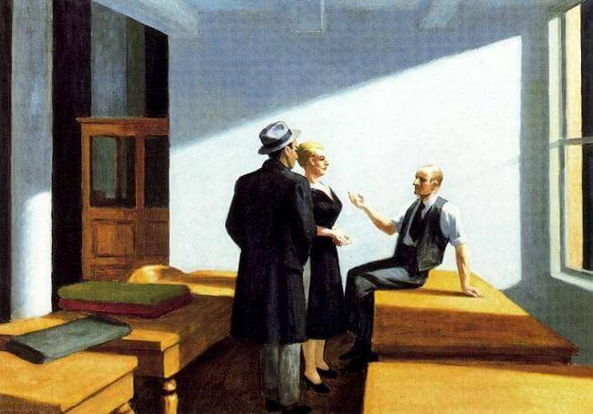 La imagen:'Conversación nocturna' (1949), de Edward Hopper.
